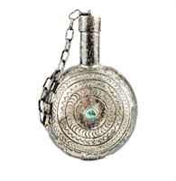 Native American Silver & Turquoise Tobacco Flask
