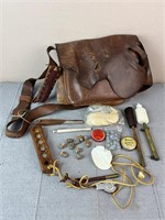 Leather Bag with Vintage Gun Accessories