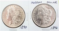 Coin 2  Morgan Silver Dollars 1890 & 1896
