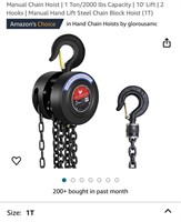 Manual Chain Hoist | 1 Ton/2000 lbs Capacity