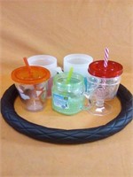 Assorted camp glasses with 15" steering wheel