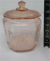 Pink Depression Biscuit Jar (small chip on lid)