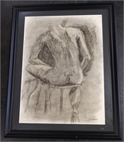 Signed Original Charcoal Sketch on Black Frame