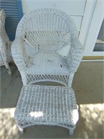 White Wicker Patio Chair, Stool, Plant Stand