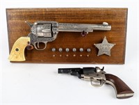 Lot Of 2 Old West Replica Pistols / Display Board