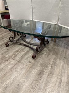 Oval Coffee Table with Metal Base and Glass Top