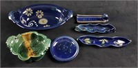 Lot of 6 Blue Floral Stoneware Items