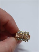 Morganite and Clear Stone Wedding Band Marked