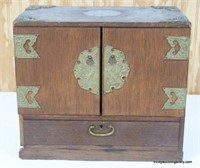 Vintage Oak & Brass Trimmed Jewelry Chest