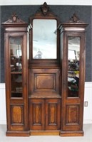 VICTORIAN WALNUT BOOKCASE DESK, BURL PANELS,