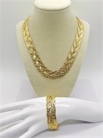 Braided Gold Tone Necklace & Bracelet