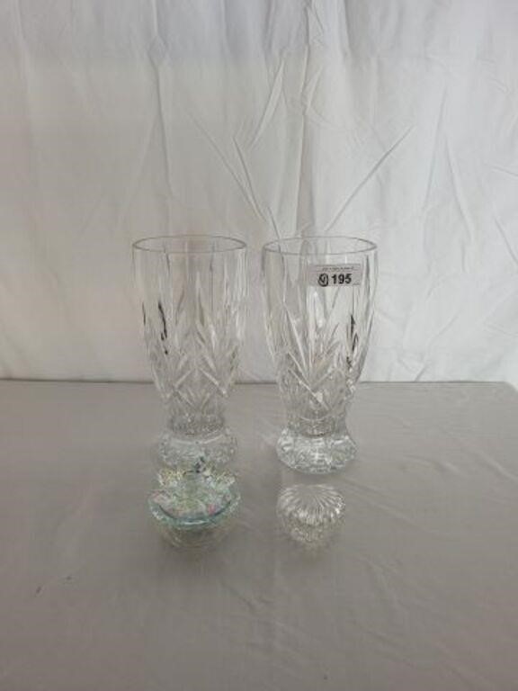 2 CRYSTAL VASE, 2 COVERED BOWL,