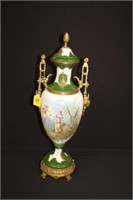 Very Nice Handpainted Lidded Urn, two handles,