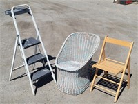 Wicker Chair, 3 Step Painting Ladder, Folding