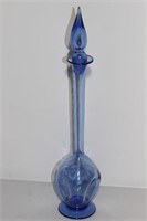 vintage handblown blue glass decanter15"h