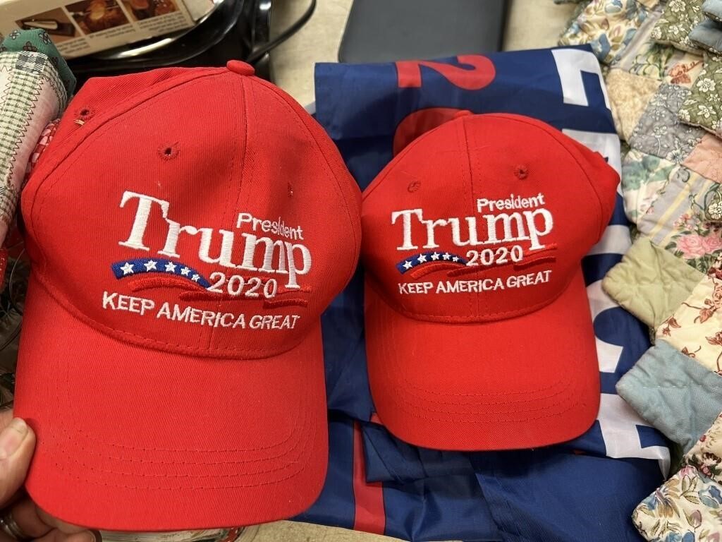 TRUMP HATS AND FLAG