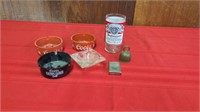 COORS ASH TRAYS , BUDWEISER GLASS AND MISC