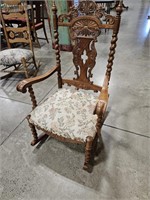 ANTQ. TURNED SPINDLE ROCKER W/ UPHOLSTERED SEAT