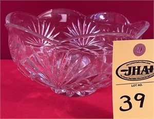 Cut Glass Footed, Scalloped Rim Bowl 9" R