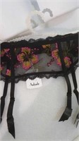 Aubade black floral garter belt S