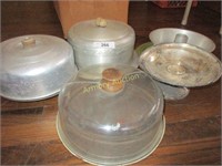 Bunt pan, worn silver-plate tray,