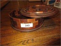 Large round wooden Marquetry box with lid