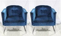 Pair MCM Navy Blue Velvet w Chrome Frame Chair
