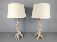 Pair Of Faux Coral Table Lamps W/ Designer Shades