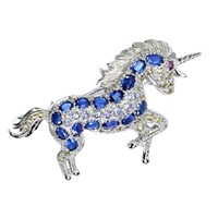 Natural Kyanite &  Sapphire  Unicorn Brooch