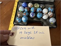 19 large 1.5" toy glass marbles shooters + case