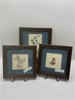Set of 3 Vintage Framed Cross stitched Wall Decor