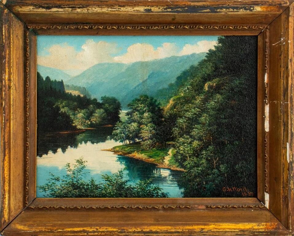 G.H. Word River Landscape Oil on Board, 1939