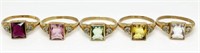 Lot of Five 10K Gold Rings w/ Multicolored Stones.