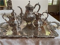 4 piece Tea Set with tray, pitcher, sugar, and