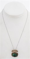 Mid-Century Modern Silver Malachite Pend Necklace