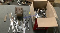 Box full of silverware & kitchen utensils