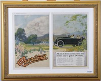 Antique Framed Overland Automobile Advertisement