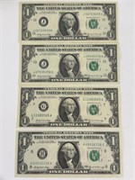 4 1969 $1 Notes Crisp