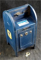 Vintage Large 7" Blue Tin U S Mail Toy Bank