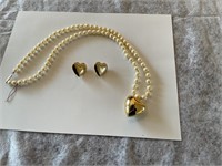 Chunky Pearl Heart necklace/ earrings