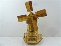 Wood Music Box Spinning Windmill Coin Bank with