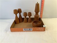 Denmark Wooden Grinder, Bowl & Candle Holders