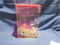plastic display case with paper rolls
