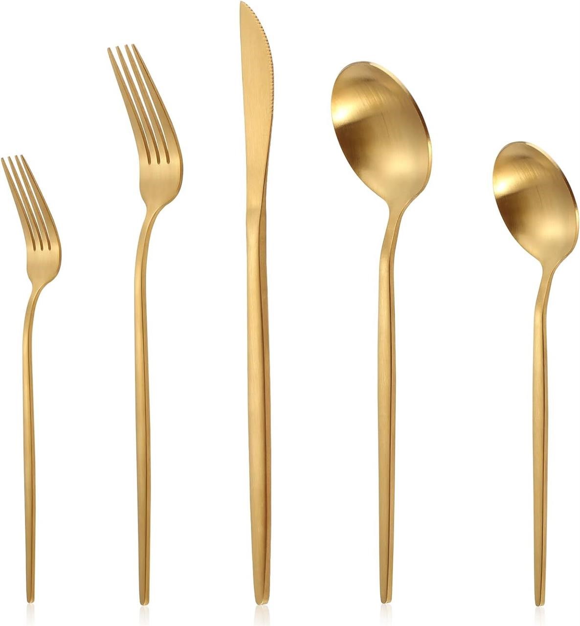 Matte Gold Silverware Set for 8  LAZAHOME Stainles