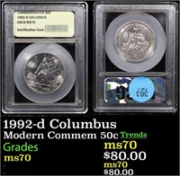 1992-d Columbus Modern Commem Half Dollar 50c Grad