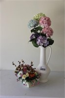 2 silk flower planters - white vase