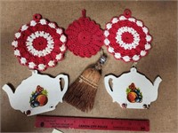 Lot of 6 vintage red white kitchen items