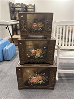 Set of three hand painted trunks