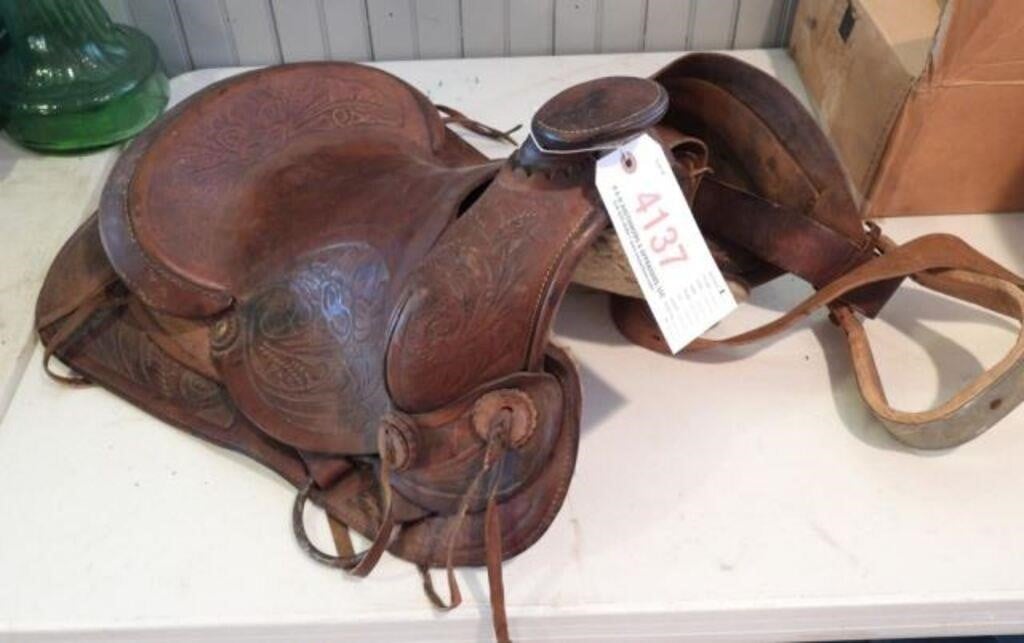 Decorated Leather Horse saddle dated 1944 in
