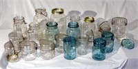 Lot C Glass Canning Jars Blues and Glass Lids